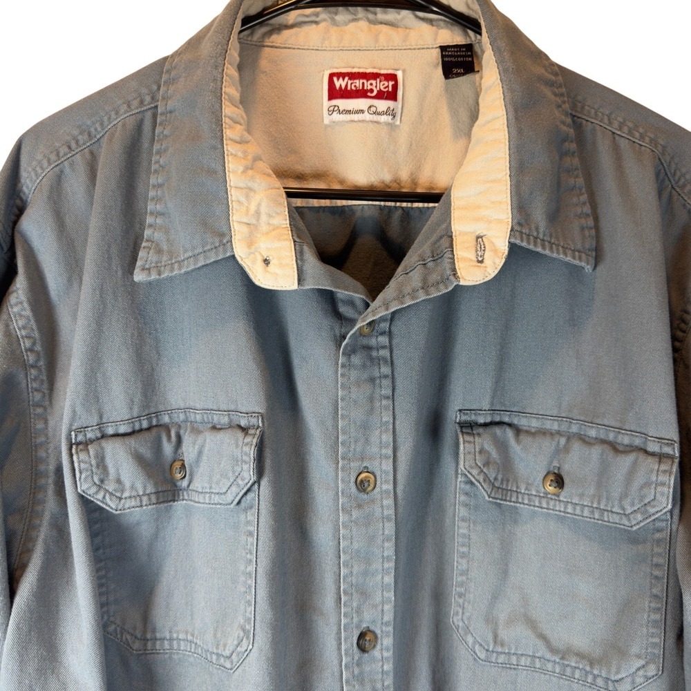 Wrangler Long Sleeve Blue Denim Canvas Shirt Heavyweight Work Outdoors Men's 2XL